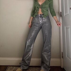 Zara Mid Rise Straight Leg Foil Jeans